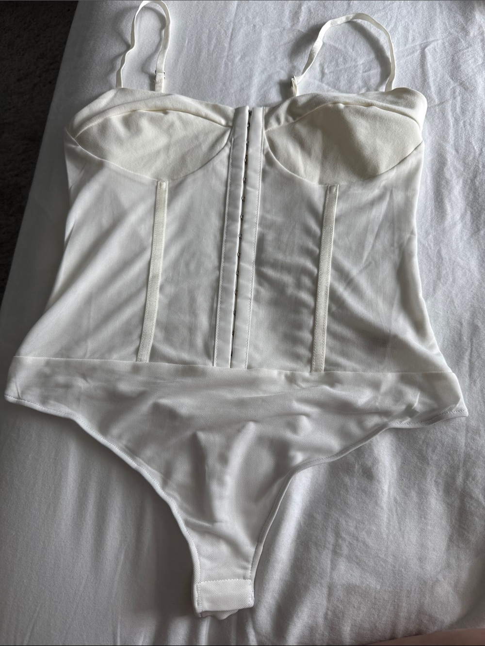Free People Ivory White Mesh Corset Bodysuit